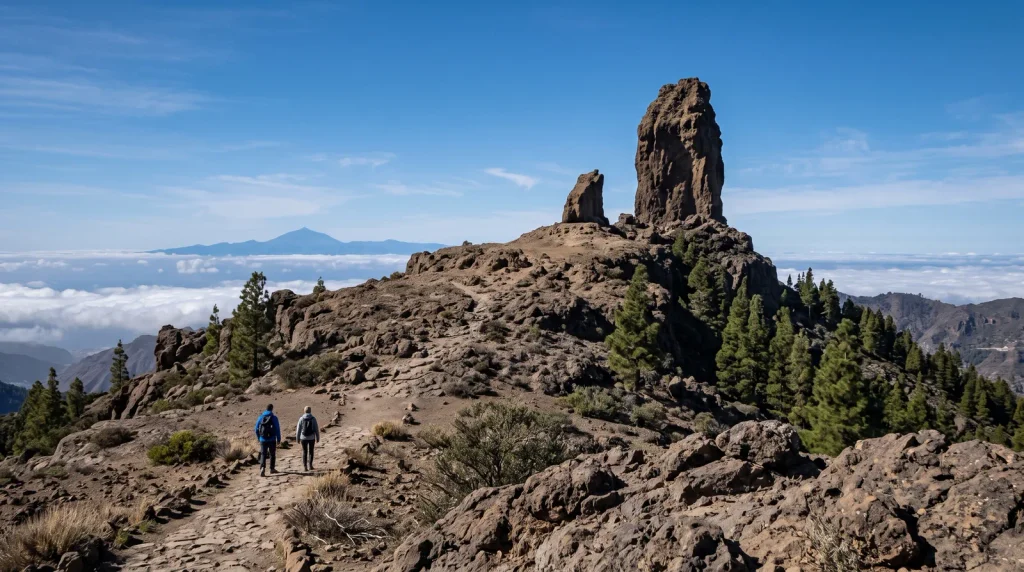 Roque Nublo sobre el mar de nubes, con el Teide al fondo
